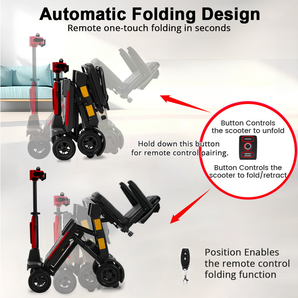 ECOMOBI MS02F-Ultra Automatic Folding Mobility Scooter for Seniors – 15-Mile Range | 330 lbs Capacity | Airline Approved