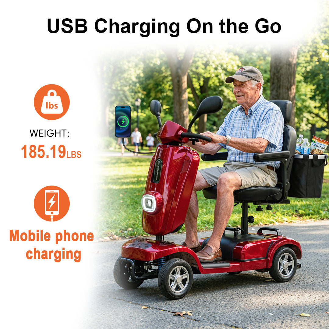 ECOMOBI MS02 Plus Heavy-Duty Mobility Scooter for Seniors – 20/30-Mile Range | 450 lbs Capacity