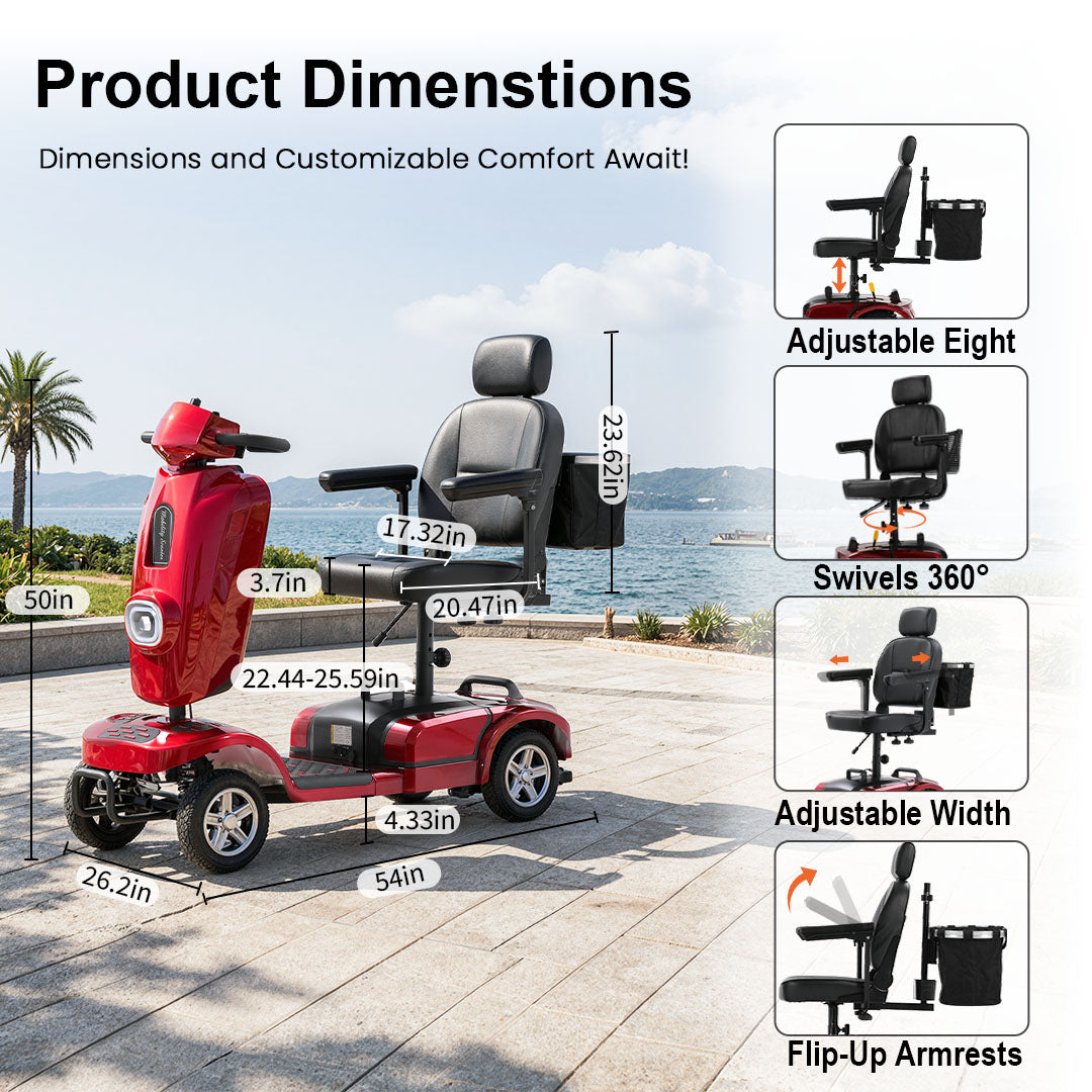ECOMOBI MS02 Plus Heavy-Duty Mobility Scooter for Seniors – 20/30-Mile Range | 450 lbs Capacity