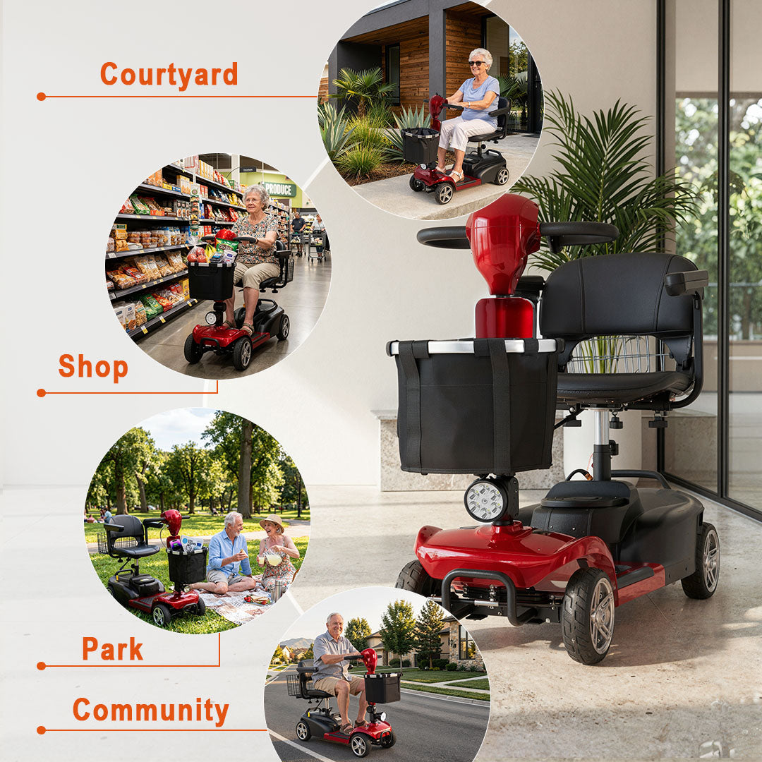 ECOMOBI MS02 4-Wheel Mobility Scooter for Seniors – 30-Mile Range | 7 MPH Top Speed