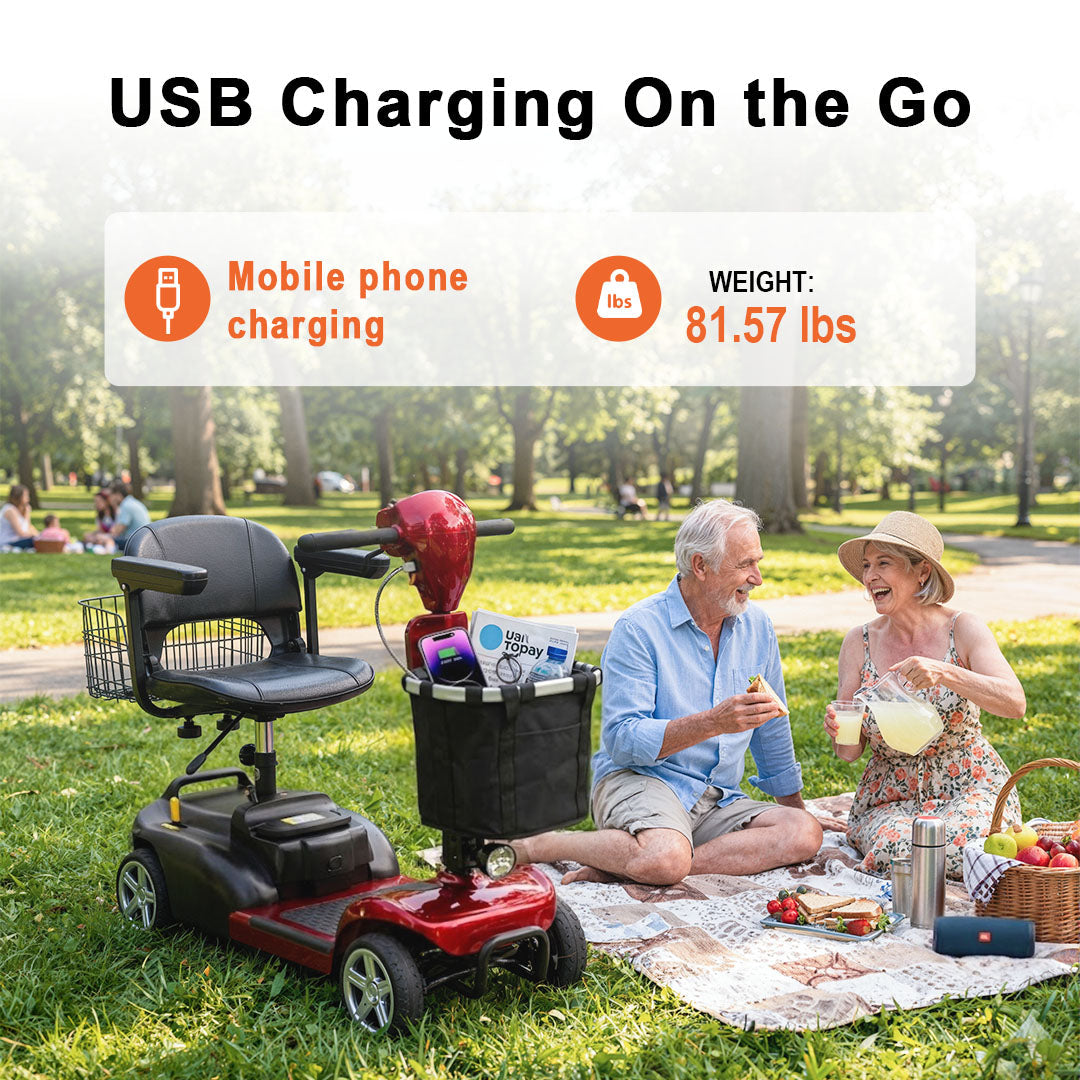 ECOMOBI MS02 4-Wheel Mobility Scooter for Seniors – 30-Mile Range | 7 MPH Top Speed