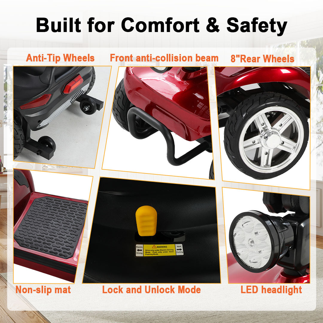 ECOMOBI MS02 4-Wheel Mobility Scooter for Seniors – 30-Mile Range | 7 MPH Top Speed