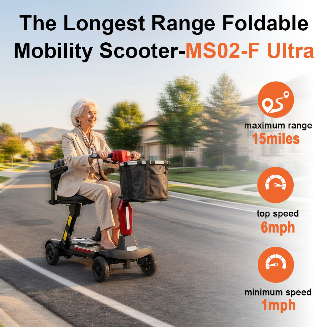 ECOMOBI MS02F-Ultra Automatic Folding Mobility Scooter for Seniors – 15-Mile Range | 330 lbs Capacity | Airline Approved