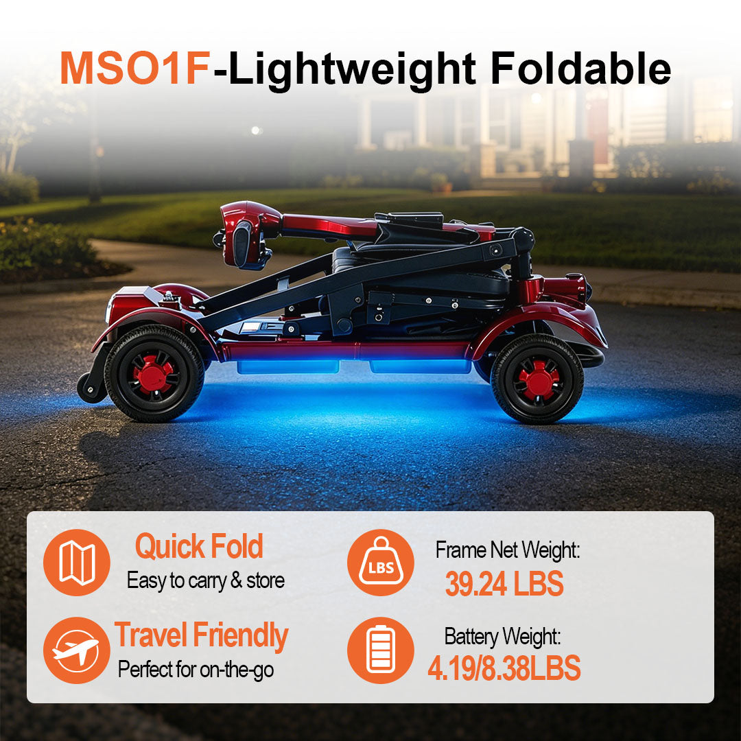 ECOMOBI MS01 F Lightweight Mobility Scooter, 41 lbs, 12/24 Mile Range, 300 lbs Capacity, LED Light & Triple Storage