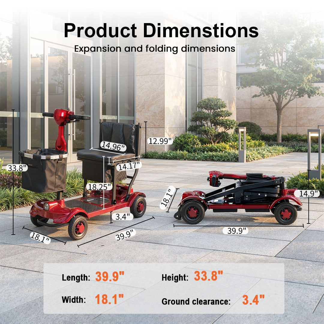 ECOMOBI MS01 F Lightweight Mobility Scooter, 41 lbs, 12/24 Mile Range, 300 lbs Capacity, LED Light & Triple Storage