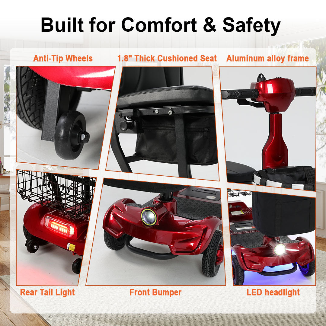 ECOMOBI MS01 F Lightweight Mobility Scooter, 41 lbs, 12/24 Mile Range, 300 lbs Capacity, LED Light & Triple Storage