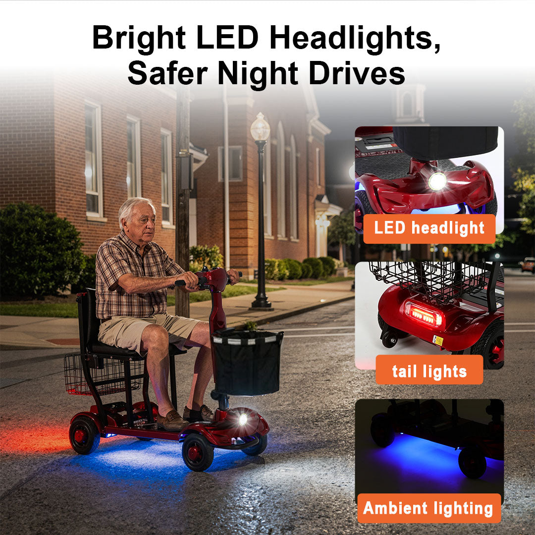 ECOMOBI MS01 F Lightweight Mobility Scooter, 41 lbs, 12/24 Mile Range, 300 lbs Capacity, LED Light & Triple Storage