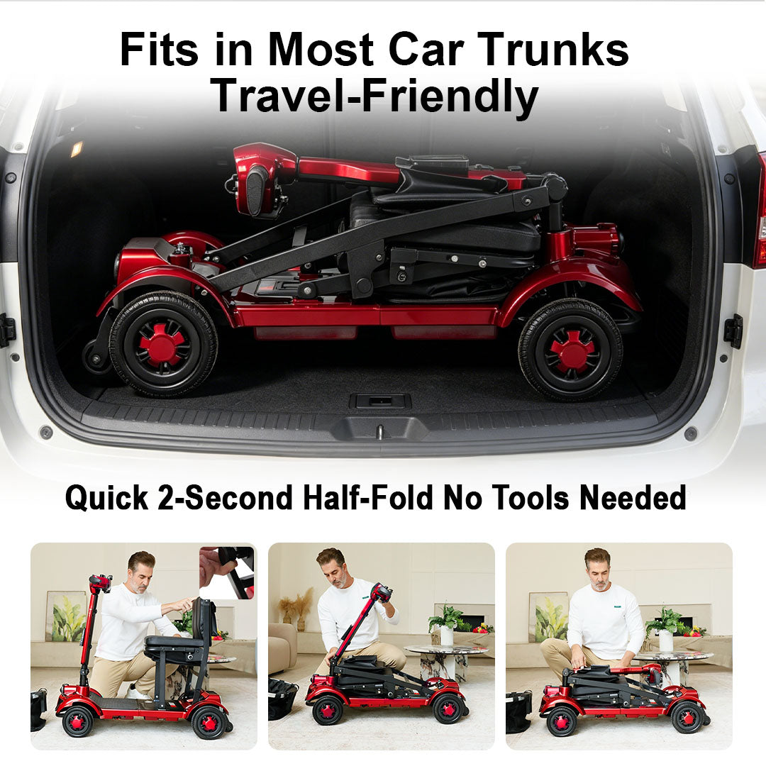ECOMOBI MS01 F Lightweight Mobility Scooter, 41 lbs, 12/24 Mile Range, 300 lbs Capacity, LED Light & Triple Storage