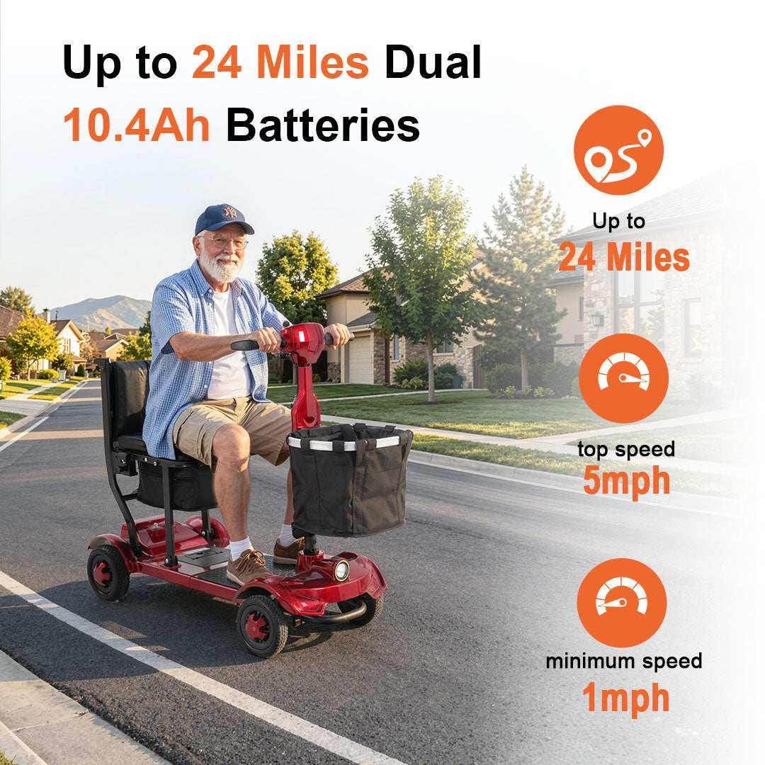 ECOMOBI MS01 F Lightweight Mobility Scooter, 41 lbs, 12/24 Mile Range, 300 lbs Capacity, LED Light & Triple Storage