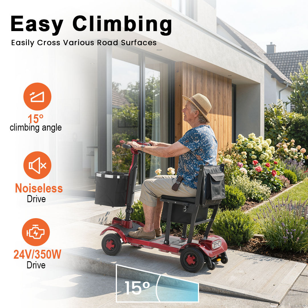 ECOMOBI MS01 F Lightweight Mobility Scooter, 41 lbs, 12/24 Mile Range, 300 lbs Capacity, LED Light & Triple Storage