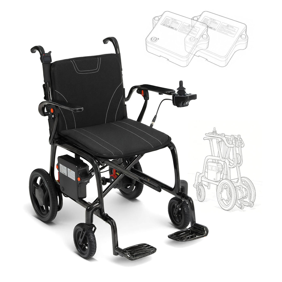 Ecomobi EW02 Carbon Fiber Electric Wheelchair for Seniors – Lightweight Foldable Power Wheelchair with 30-Mile Range, Airline Approved for Travel