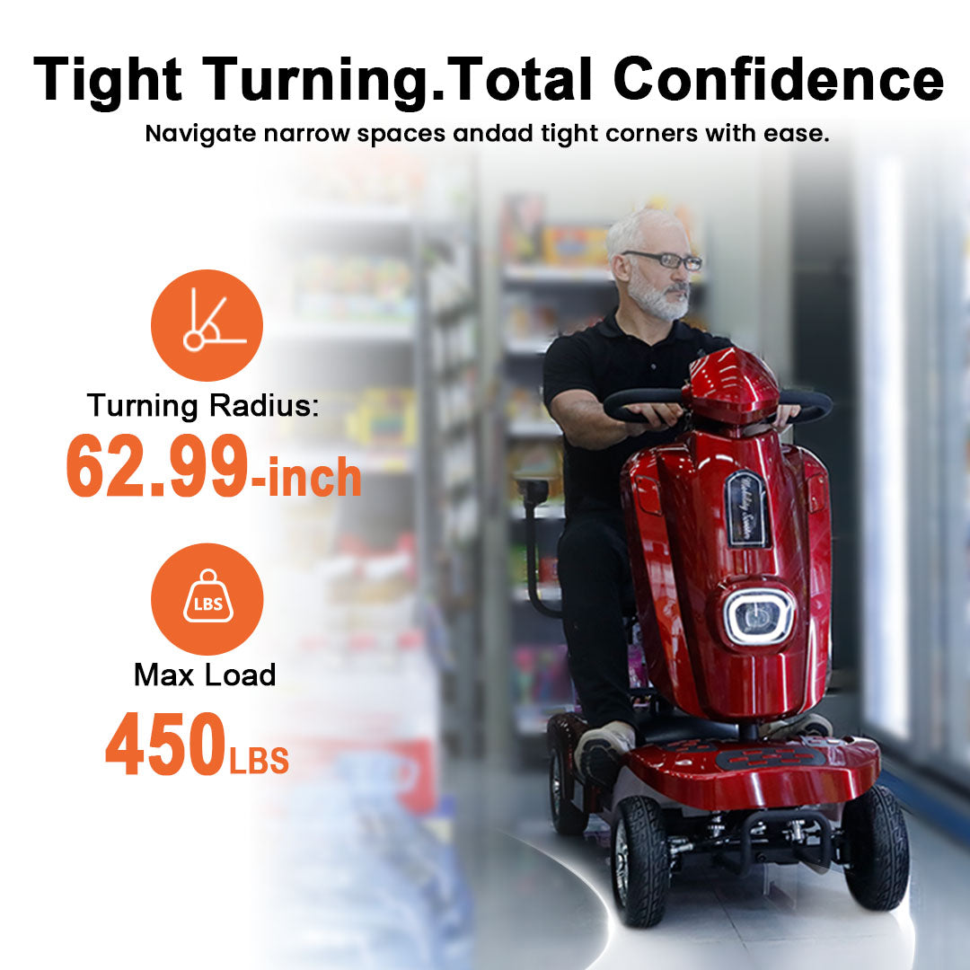 ECOMOBI MS02 Plus Heavy-Duty Mobility Scooter for Seniors – 20/30-Mile Range | 450 lbs Capacity