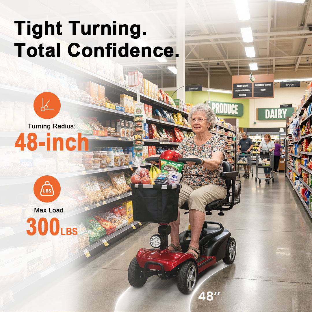 ECOMOBI MS02 4-Wheel Mobility Scooter for Seniors – 30-Mile Range | 7 MPH Top Speed