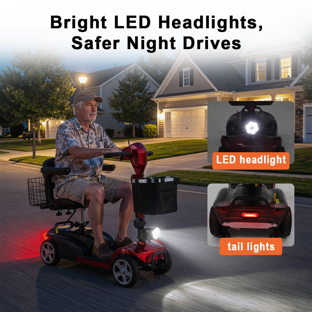 ECOMOBI MS02 4-Wheel Mobility Scooter for Seniors – 30-Mile Range | 7 MPH Top Speed