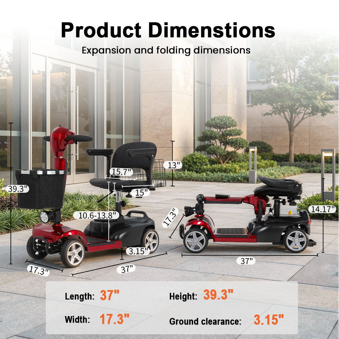 ECOMOBI MS02 4-Wheel Mobility Scooter for Seniors – 30-Mile Range | 7 MPH Top Speed
