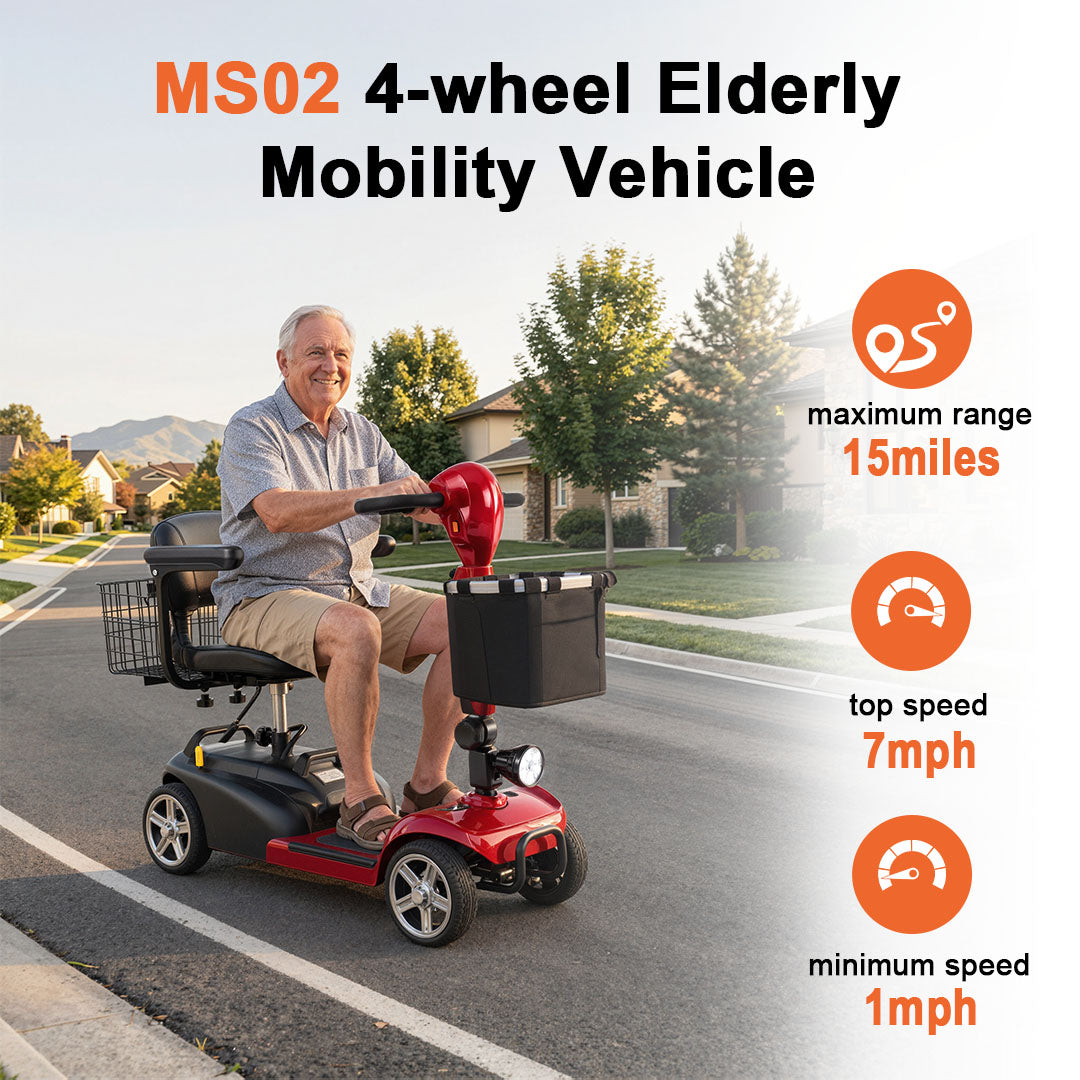 ECOMOBI MS02 4-Wheel Mobility Scooter for Seniors – 30-Mile Range | 7 MPH Top Speed