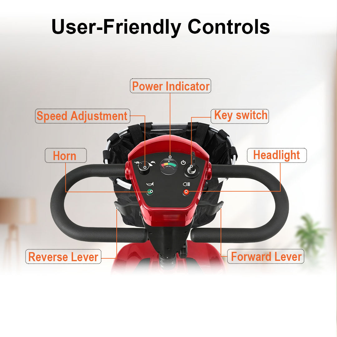 ECOMOBI MS02 4-Wheel Mobility Scooter for Seniors – 30-Mile Range | 7 MPH Top Speed