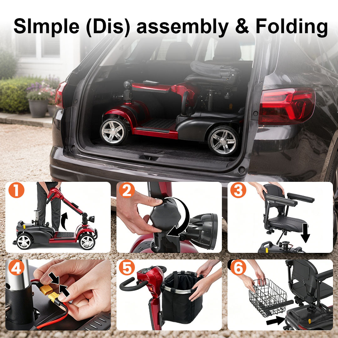 ECOMOBI MS02 4-Wheel Mobility Scooter for Seniors – 30-Mile Range | 7 MPH Top Speed