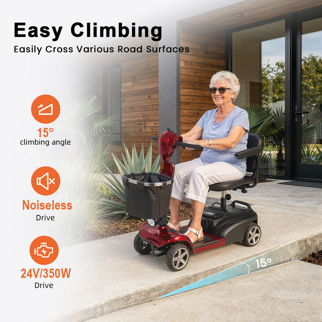 ECOMOBI MS02 4-Wheel Mobility Scooter for Seniors – 30-Mile Range | 7 MPH Top Speed