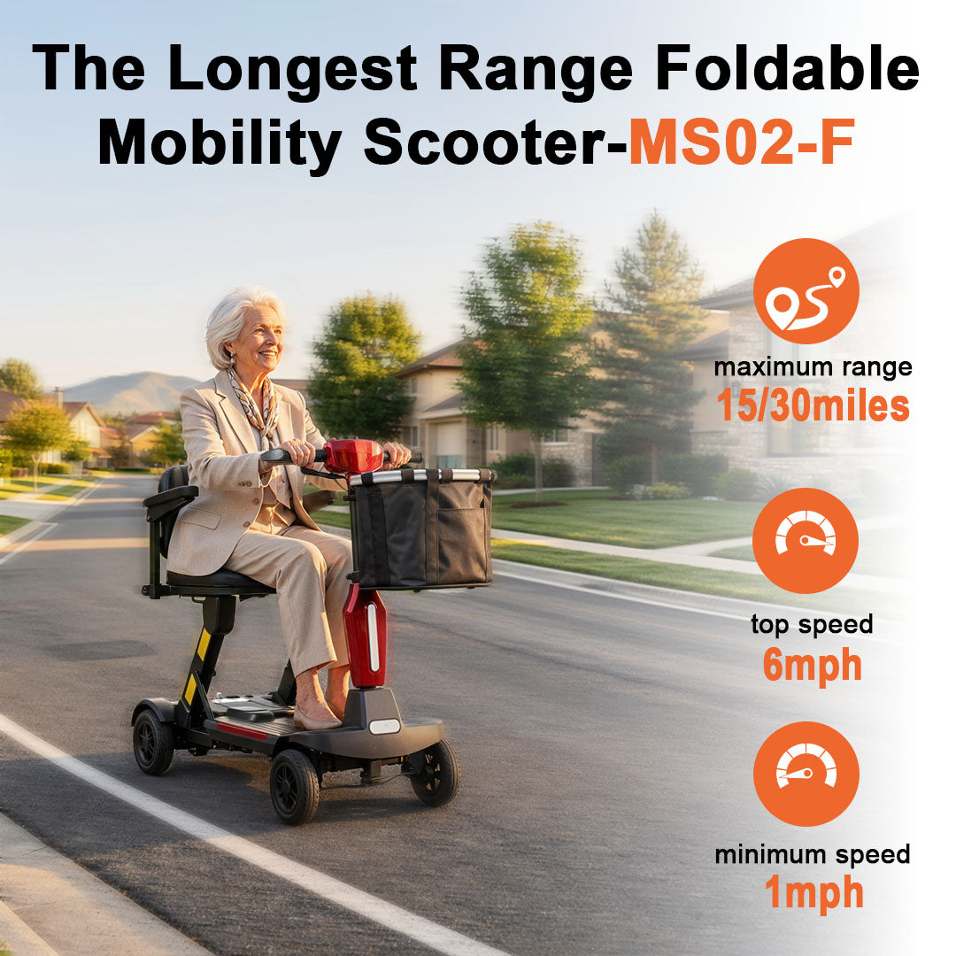 ECOMOBI MS02-F Foldable Mobility Scooter for Seniors – 15-Mile Range | 330 lbs Capacity | Airline Approved