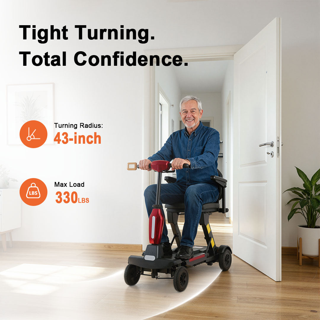 ECOMOBI MS02F-Ultra Automatic Folding Mobility Scooter for Seniors – 15-Mile Range | 330 lbs Capacity | Airline Approved