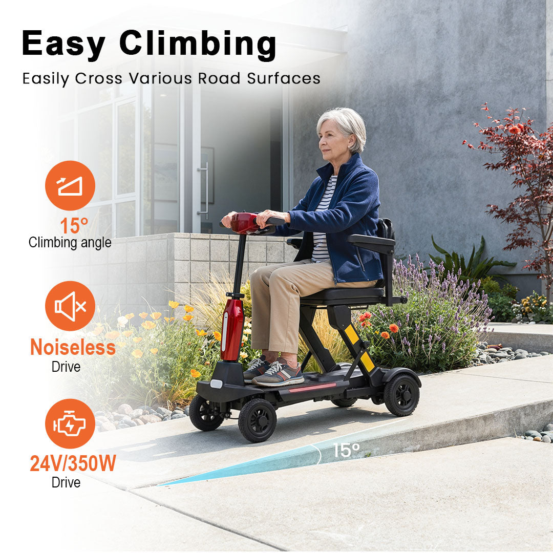ECOMOBI MS02-F Foldable Mobility Scooter for Seniors – 15-Mile Range | 330 lbs Capacity | Airline Approved