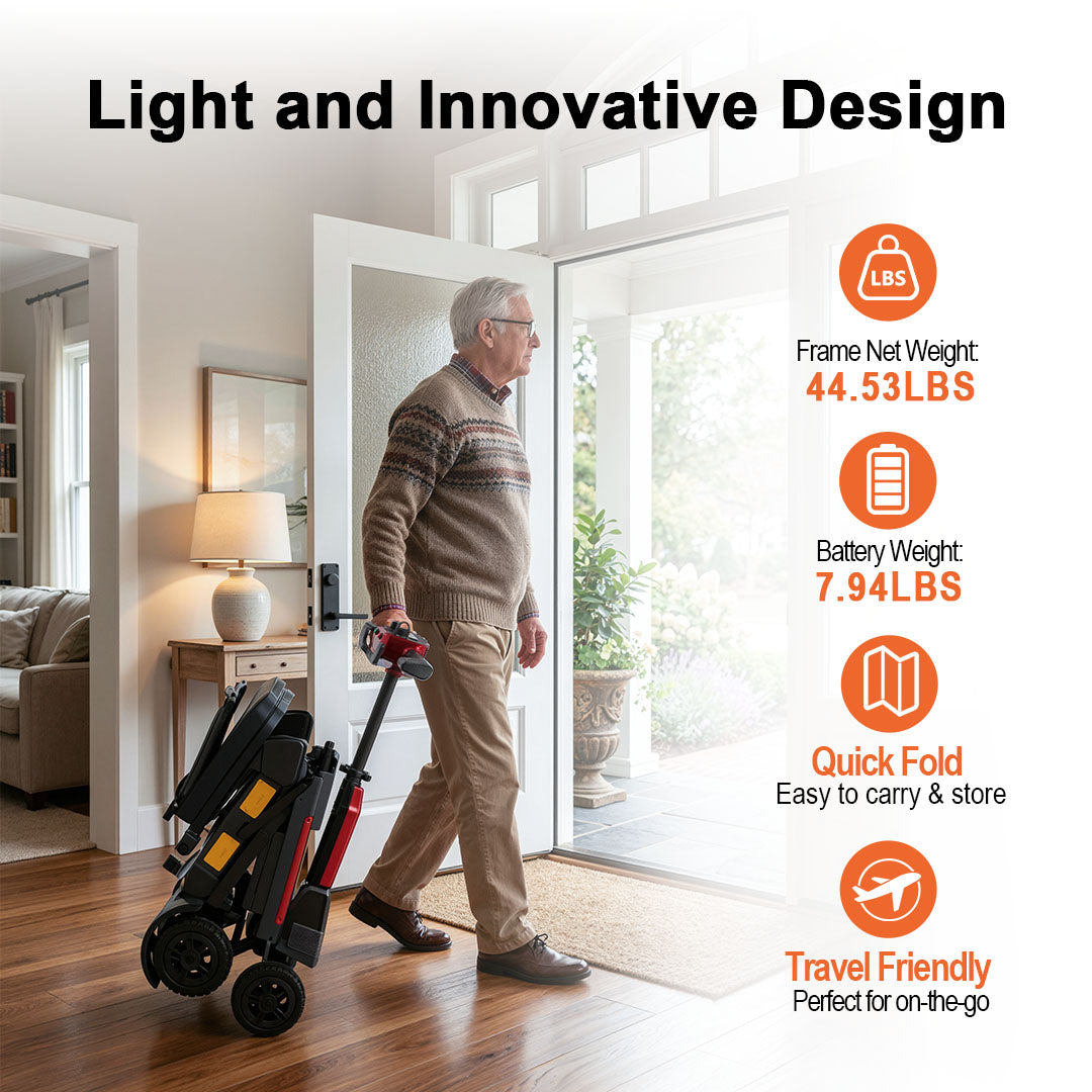 ECOMOBI MS02-F Foldable Mobility Scooter for Seniors – 15-Mile Range | 330 lbs Capacity | Airline Approved
