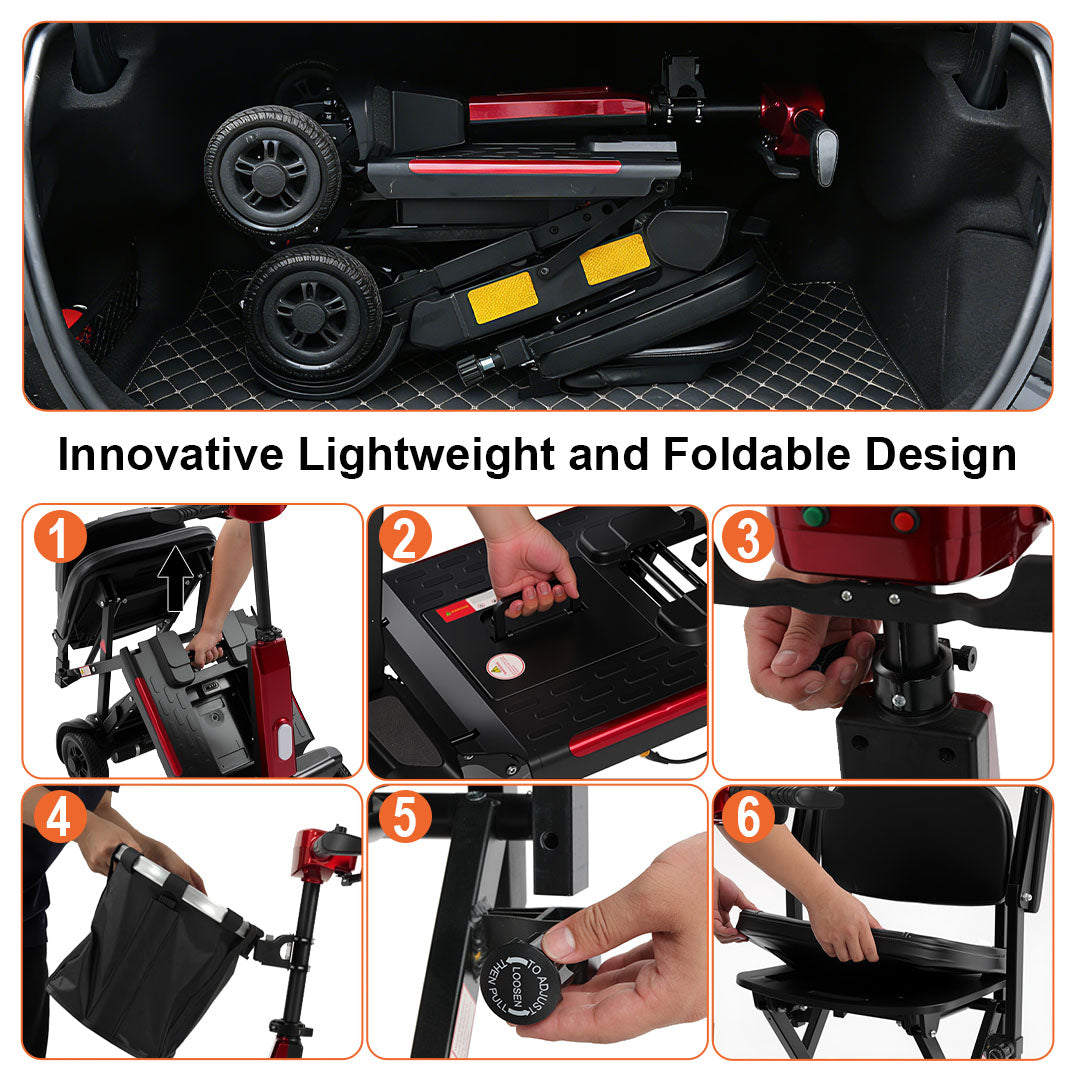 ECOMOBI MS02-F Foldable Mobility Scooter for Seniors – 15-Mile Range | 330 lbs Capacity | Airline Approved