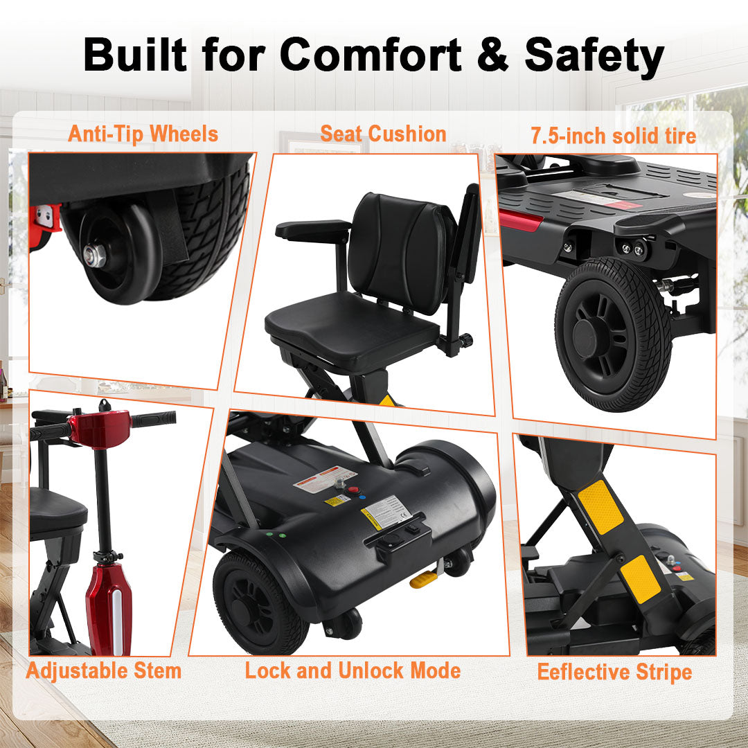 ECOMOBI MS02-F Foldable Mobility Scooter for Seniors – 15-Mile Range | 330 lbs Capacity | Airline Approved