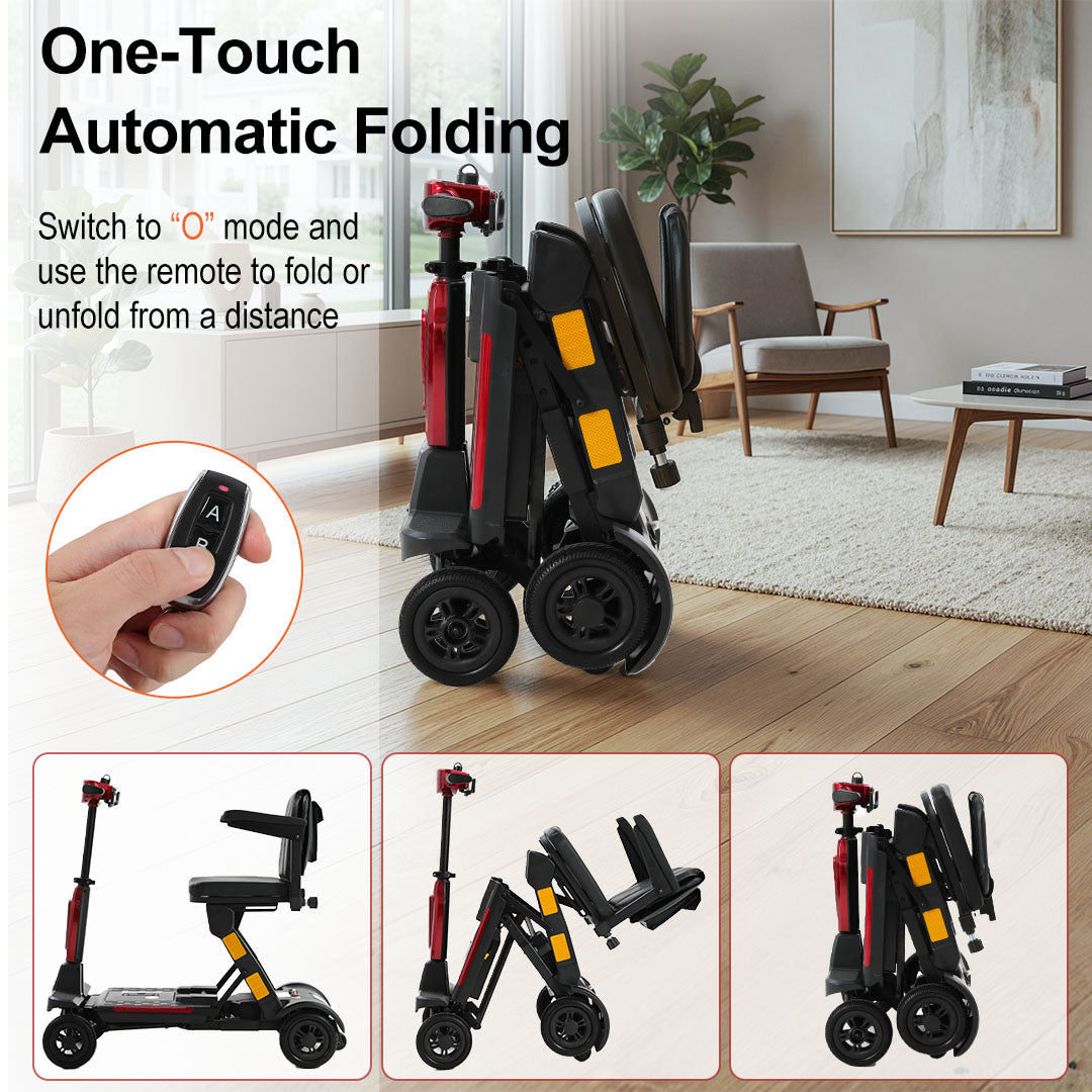 ECOMOBI MS02F-Ultra Automatic Folding Mobility Scooter for Seniors – 15-Mile Range | 330 lbs Capacity | Airline Approved