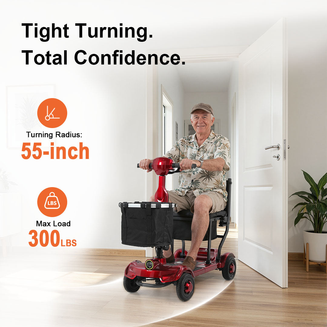 ECOMOBI MS01 F Lightweight Mobility Scooter, 41 lbs, 12/24 Mile Range, 300 lbs Capacity, LED Light & Triple Storage